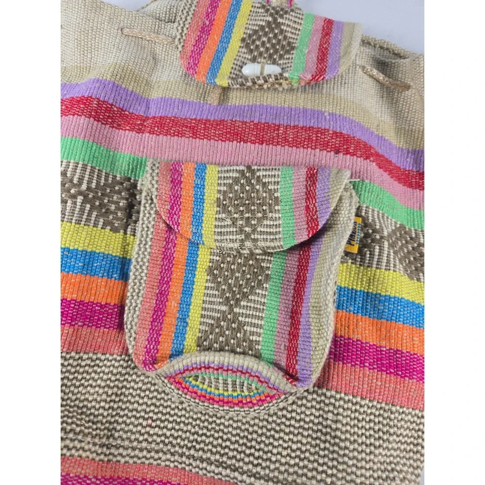 Pinzon Rainbow Striped Woven Backpack Boho Festival Folk Hippie Artisan Rucksack
